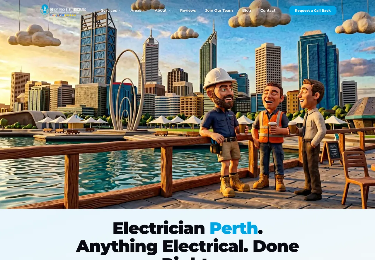 Response Electricians homepage captured on 9 October 2026 at desktop width