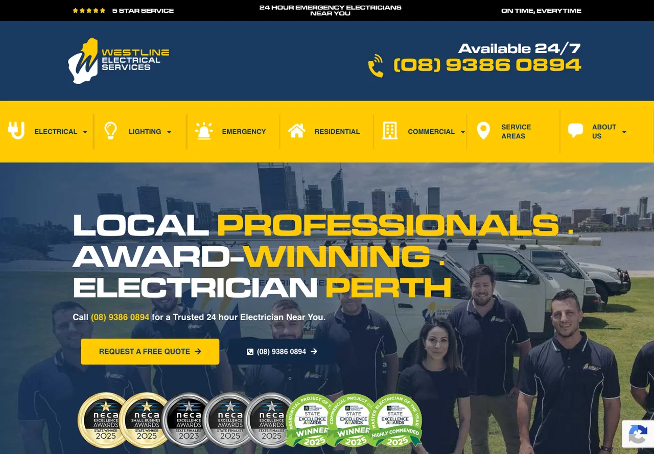 Westline Electrical Services homepage captured on 10 October 2026 at desktop width