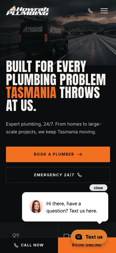 Howrah Plumbing mobile homepage captured at 390 by 844 pixels