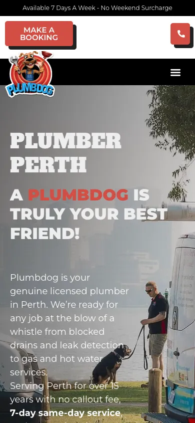 Plumbdog mobile homepage captured at 390 by 844 pixels