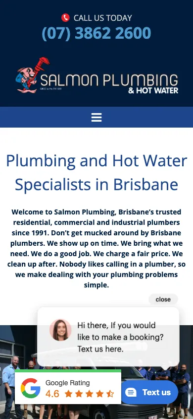 Salmon Plumbing mobile homepage captured at 390 by 844 pixels