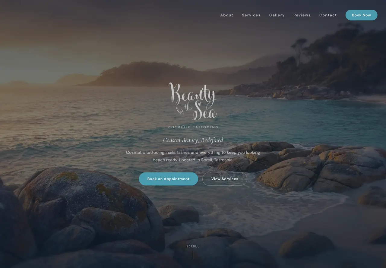 Beauty By the Sea homepage captured on 9 October 2026 at desktop width