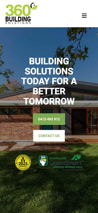 360 Building Solutions mobile homepage in our 390 by 844 capture