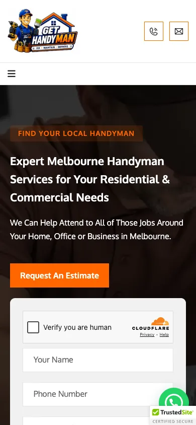 Get Handyman mobile homepage in our 390 by 844 capture
