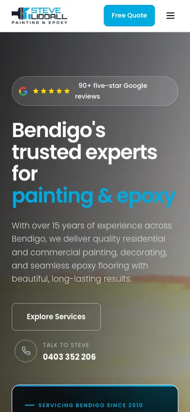 Steve Liddall Painting and Decorating mobile homepage in our 390 by 844 capture
