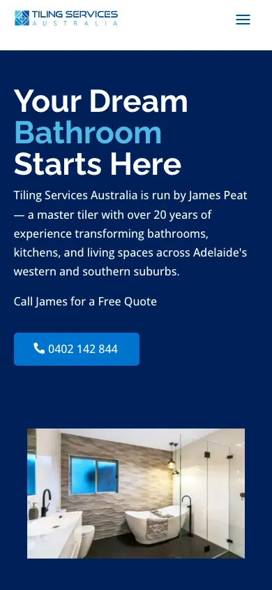 Tiling Services Australia mobile homepage in our 390 by 844 capture