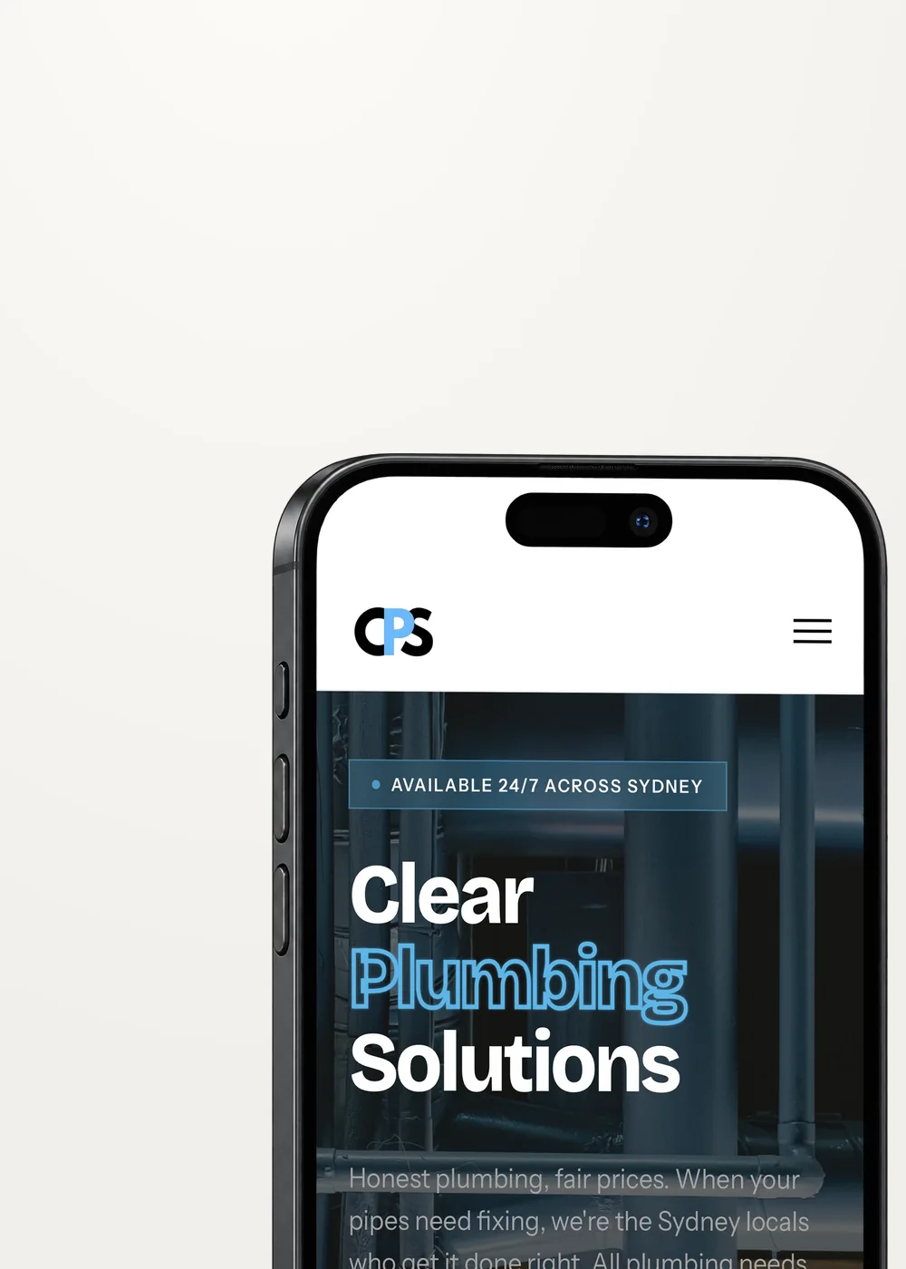 Clear Plumbing Solutions website on a phone