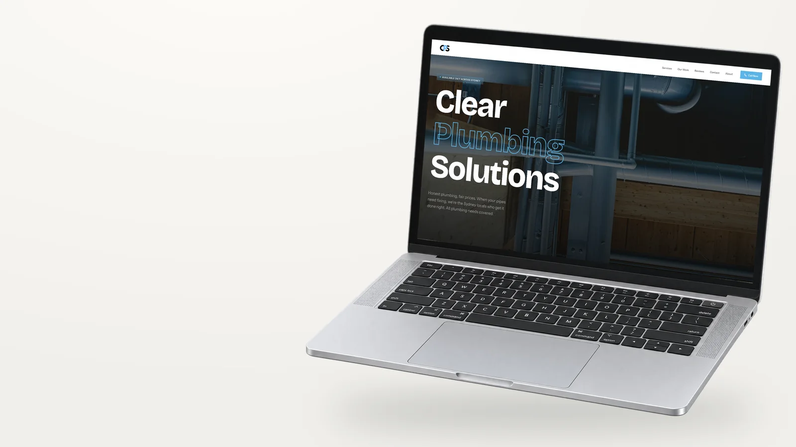 Clear Plumbing Solutions website on a laptop