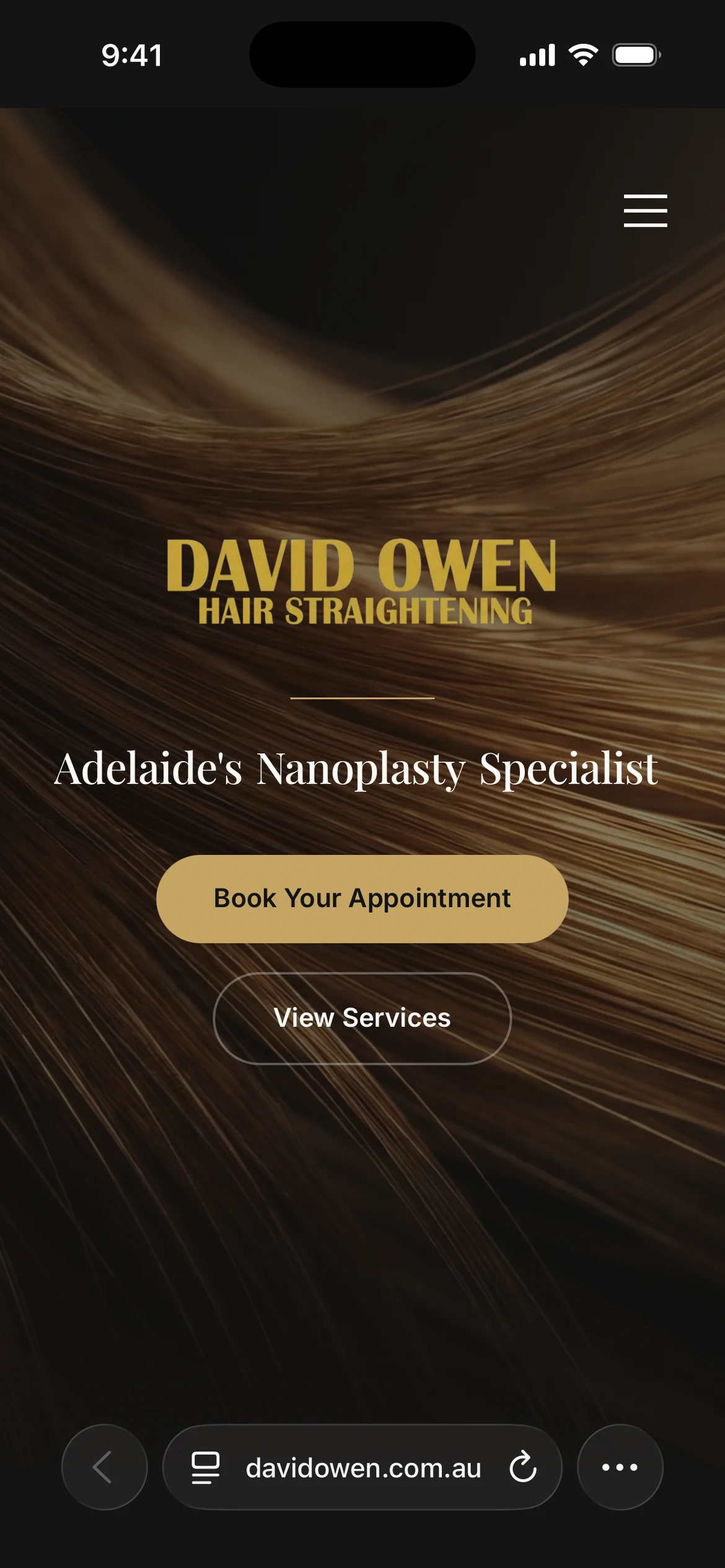 David Owen phone homepage with compact navigation and its hair straightening introduction