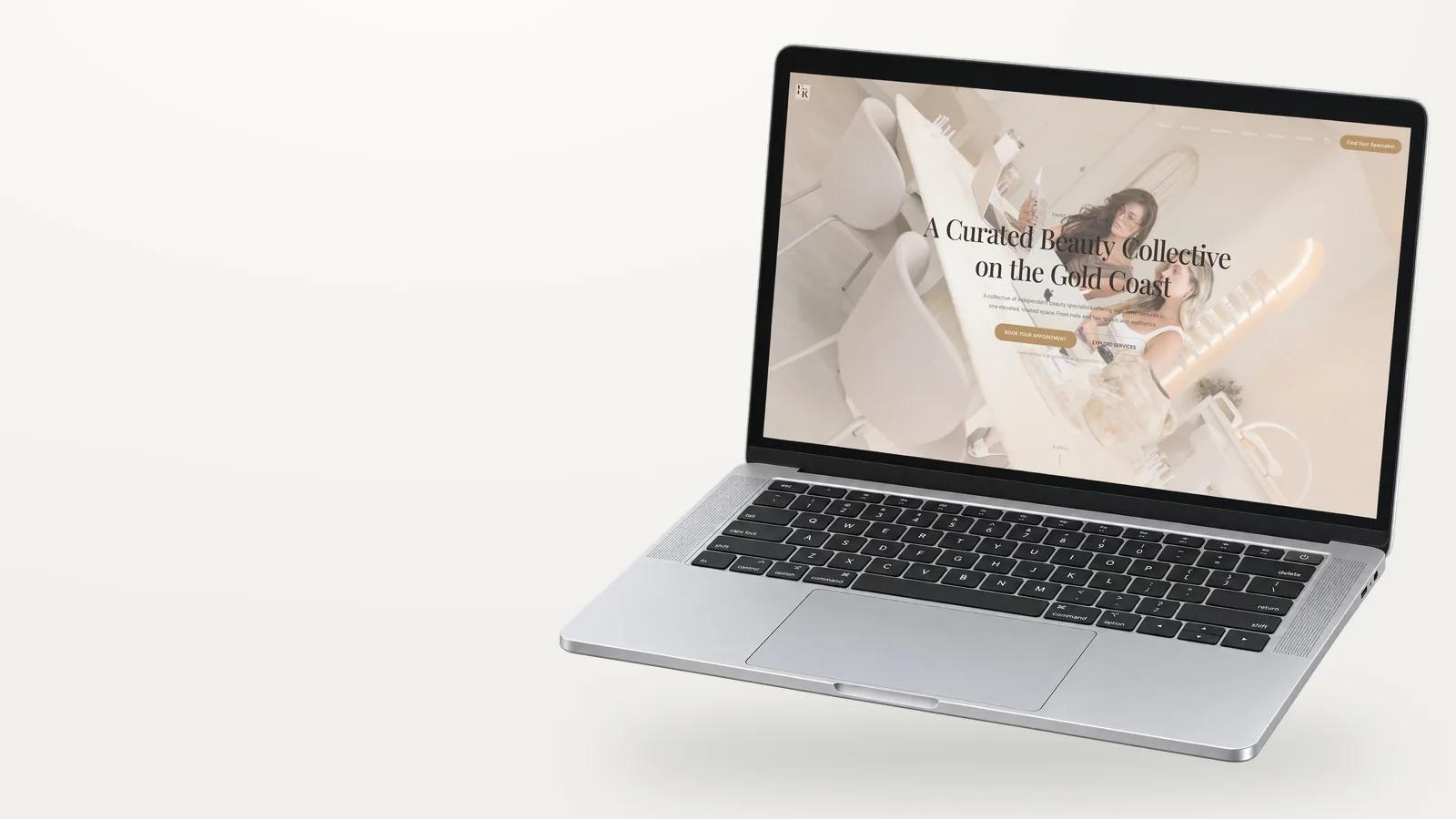 Front Row Beauty Bar website on a laptop