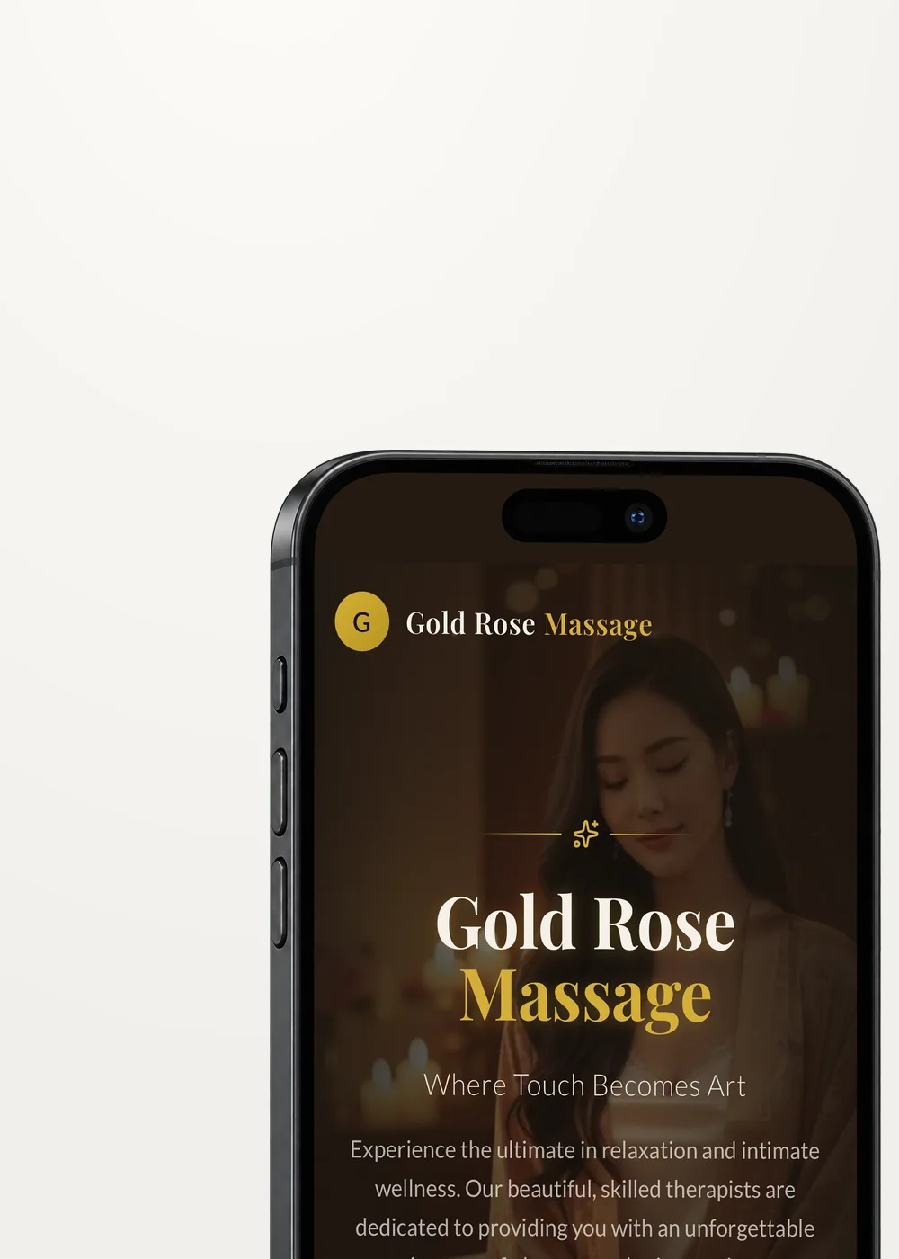 Gold Rose Massage website on a phone