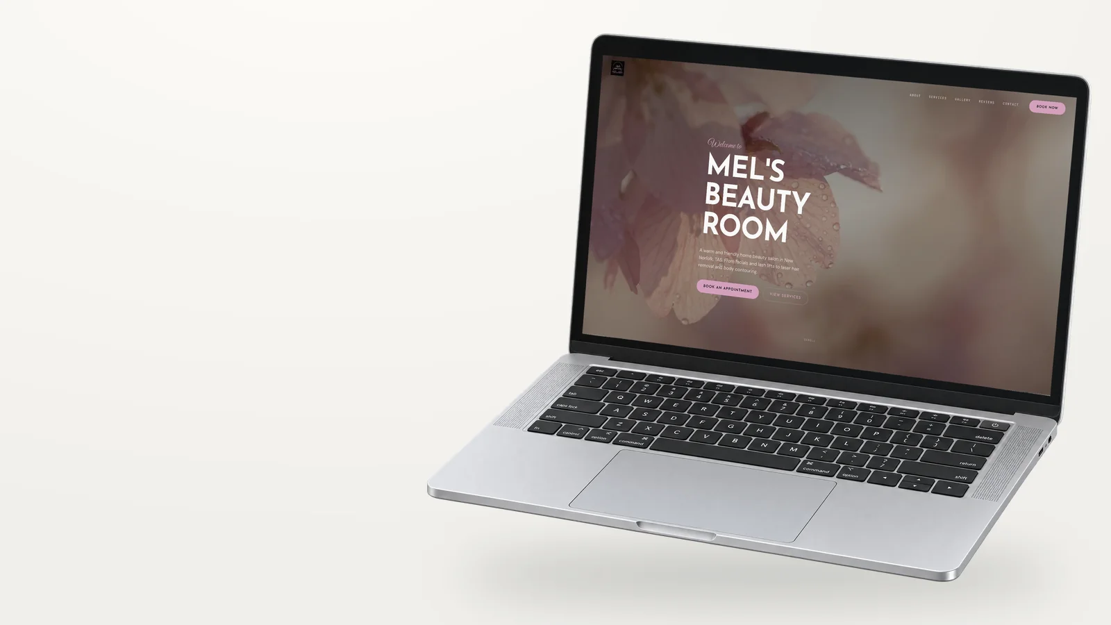 Mel's Beauty Room website on a laptop