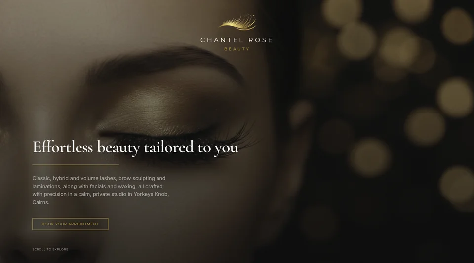Chantel Rose website with its Effortless beauty tailored to you headline and Book Your Appointment button