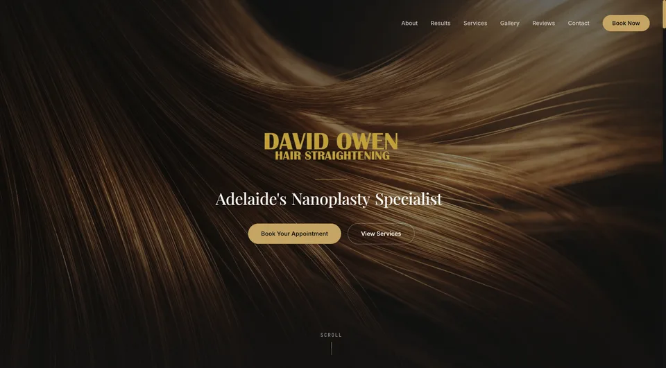 David Owen hair straightening website with its Nanoplasty introduction and appointment button