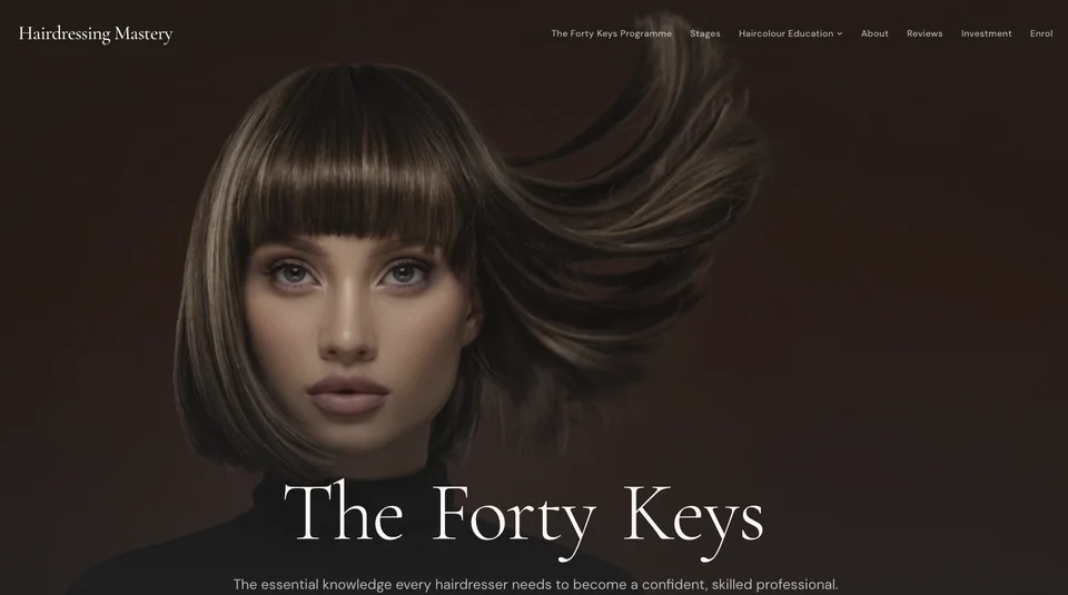 Hairdressing Mastery website introducing the Forty Keys hair education program